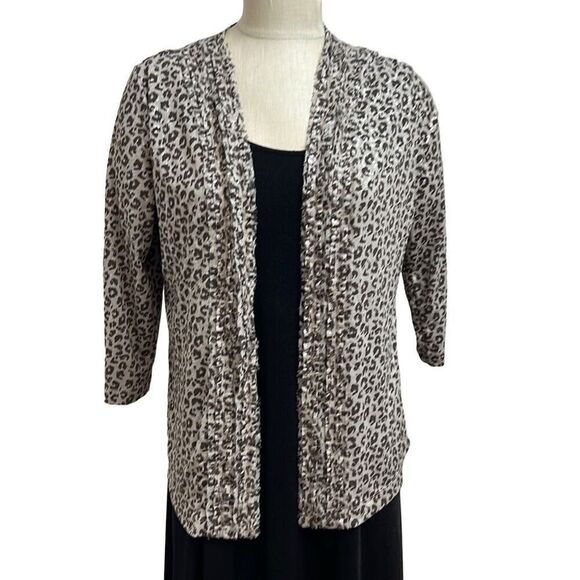 Chicos Travelers Animal Print Open Front Cardigan Lightweight Size 1 Medium - Picture 1 of 8
